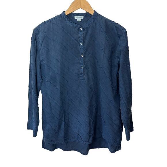 Sundance Popover Top Womens Medium Textured Blue 100% Cotton Comfort Shirt India - Picture 1 of 6